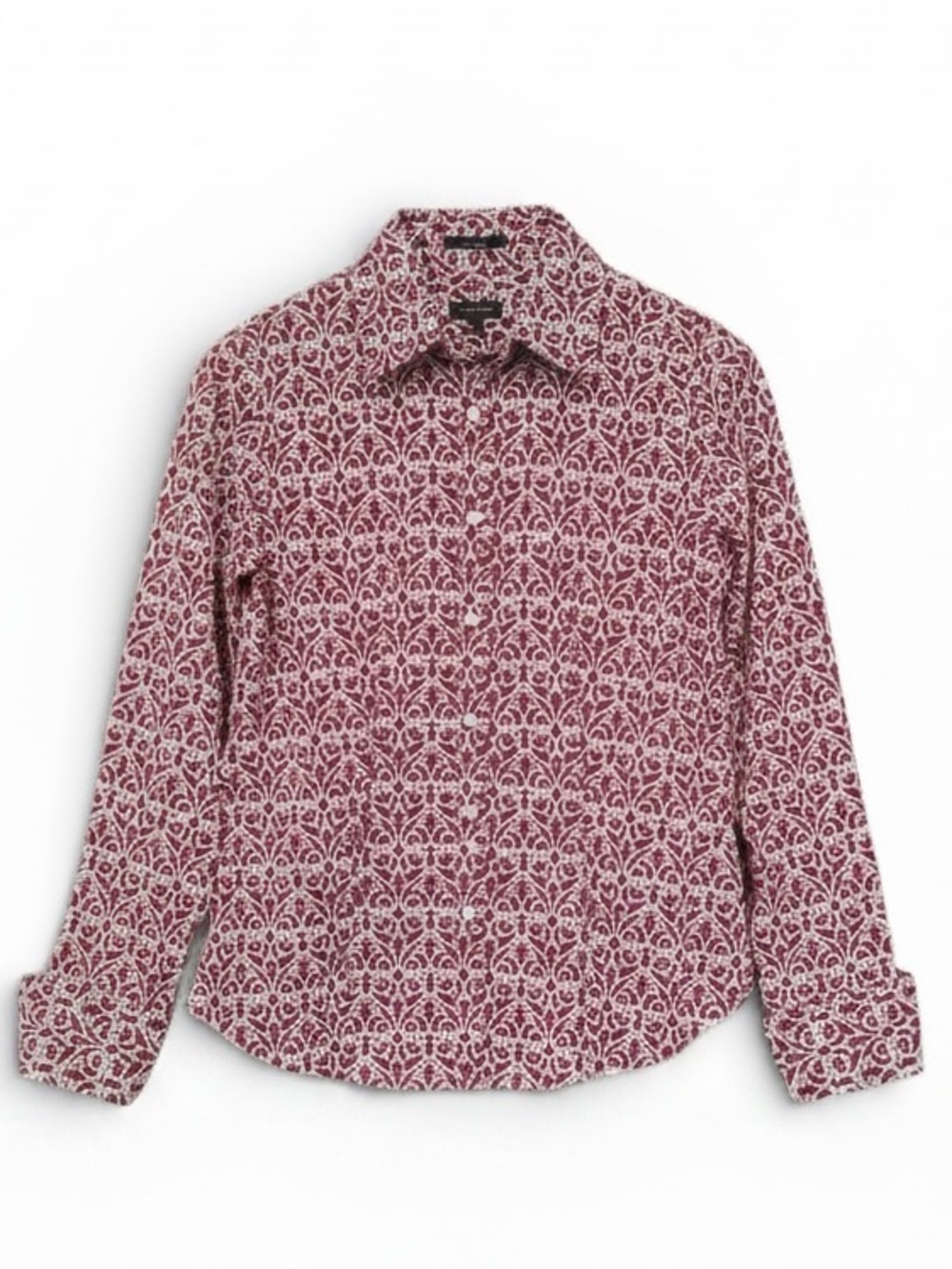 Talbots Red White Women’s Scroll Print Cuffed Button Up Long Sleeve Shirt Size 6